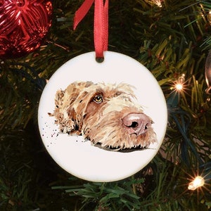 Decoração de árvore de Natal em círculo de cerâmica Vizsla de pêlo metálico. Decoração de árvore de Natal Vizsla de pêlo metálico, ornamento de árvore de Natal de Vizsla de pêlo metálico