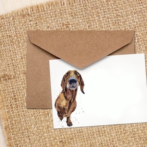 Red Sausage Dackel Greeting / Note Card.Dackel Karten, Rot Dachshund Grußkarten, Rot Dachshund Grußkarten
