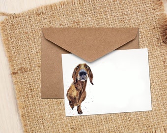Red Dachshund Greeting Card | Dog Lover Gift | (4x6" Blank) | Edswatercolours