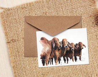 Rode Brahmaanse Veewenskaart | Cadeau koeienliefhebber | (4 x 6" blanco) | Edswatercolours