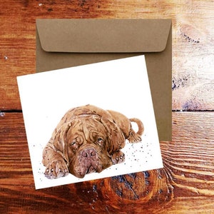 Dogue De Bordeaux Wenskaart . Dogue De Bordeaux Aquarel kunstkaart, DDB kunst wenskaart, Dogue De Bordeaux aquarel kaart