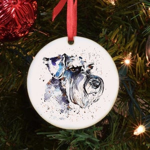 Schnauzer II Decorazione dell'albero del cerchio in ceramica. Schnauzer Xmas Tree Decoration,Schnauzer Christmas Tree Ornament, Schnauzer Xmas Tree Decoration