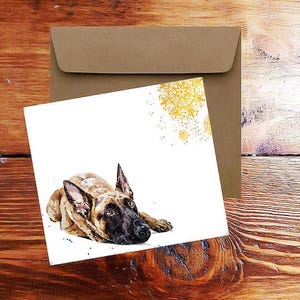 Cane da pastore belga Malinois III Biglietto d'auguri/biglietto d'auguri artistico. Biglietto di Natale per cane Malinois, biglietto per cane Malinois, biglietto d'auguri natalizio per cane Malinois belga