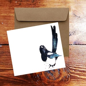 Carte de vœux Magpie Aquarelle Art Square -Carte de vœux Magpie, Carte Magpie Note, Carte d’aquarelle Magpie
