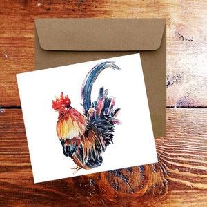 Rooster Pomp Greeting/Note Card.Carte de poulets, carte de vœux de poulets, carte de vœux de poules