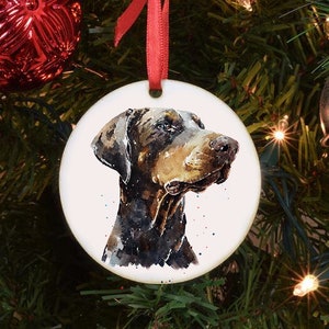 Doberman II Ceramic Circle Tree Decoration. Doberman Xmas Tree Decoration, Doberman  Christmas Tree Ornament,Doberman Xmas Tree Decoration