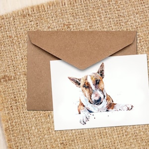 Inglese Bull Terrier Greeting/Note Card/Christmas Card. Carte Bull Terrier inglesi, biglietti di note Bull Terrier, biglietti di auguri Bull Terrier Art