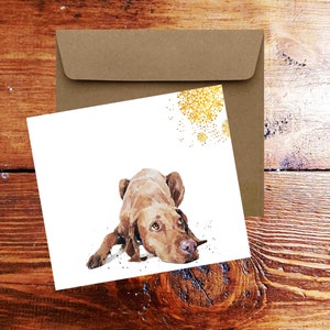 Vizsla Art Square Carte(s) de Noël Single / Pack de 6.Vizsla Cartes d’aquarelle, Carte de vœux Vizsla, Cartes de Noël Vizsla