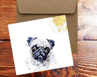 Pug Christmas Greeting Card | Dog Lover Gift | (150*150mm Blank) | Edswatercolours