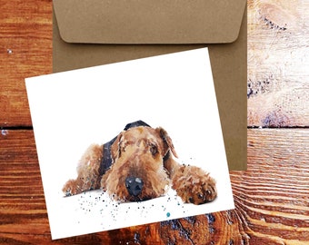 Airedale Terrier Grußkarte | Geschenk für Hundeliebhaber (150*150 mm) Blanko | Eds Aquarell