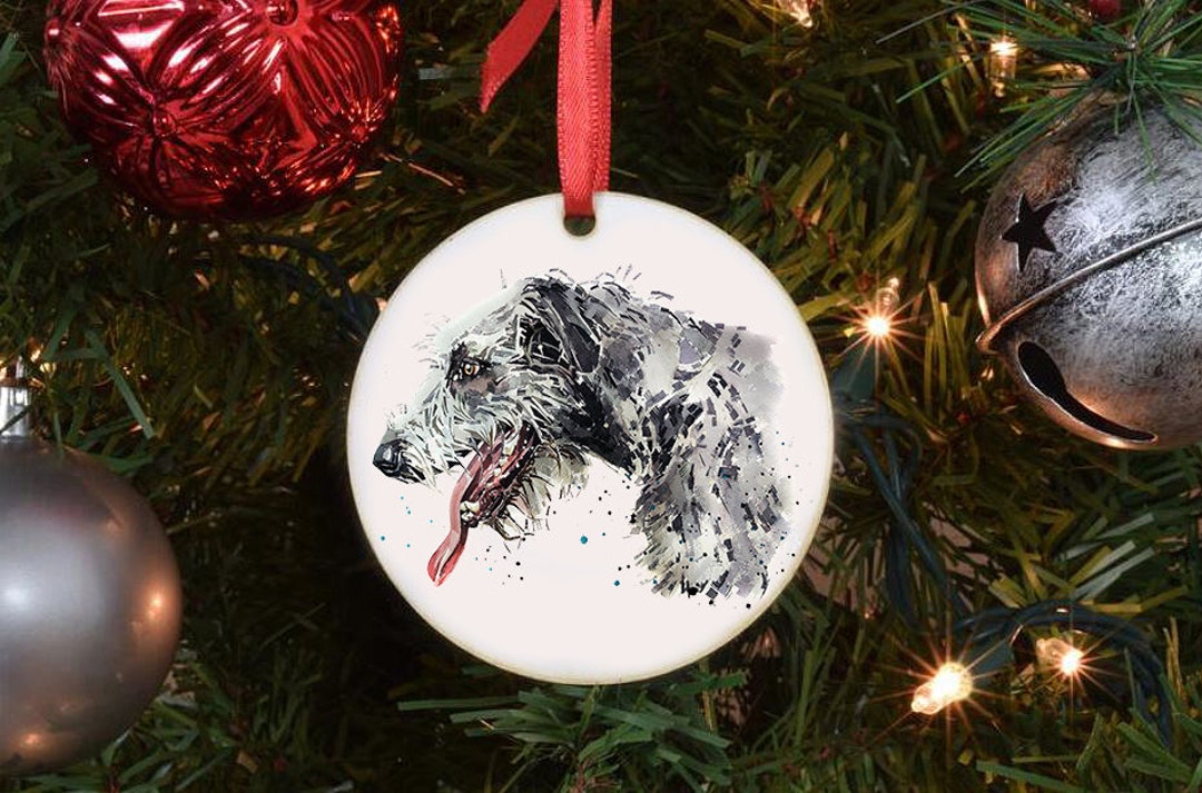 Irish Wolfhound II Ceramic Circle Tree Decoration. Irish Wolfhound Xmas