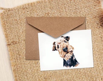 Airedale Terrier V Grußkarte | Hundeliebhaber Geschenk | (4x6" Blank) | Edswatercolours