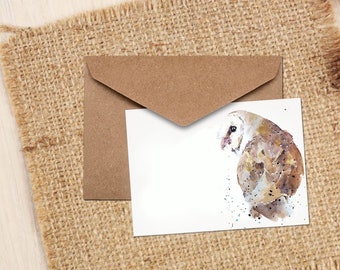 Biglietto d'auguri con gufo barbagianni / Regalo per amanti dei cani / (4x6" vuoto) / Edswatercolours