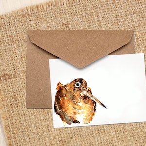 Woodcock acuarela arte saludo/tarjeta de nota. Tarjetas de Woodcock, tarjetas de arte de Woodcock, tarjeta de saludos de Woodcock