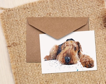 Airedale Terrier Grußkarte | Hundeliebhaber Geschenk | (4x6" Blank) | Edswatercolours