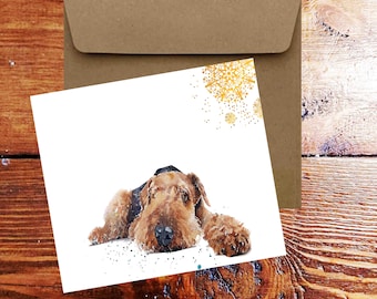 Airedale Terrier Weihnachtskarte | Hundeliebhaber Geschenk | Eds Aquarell