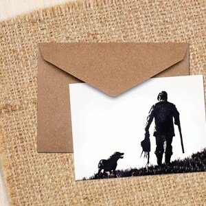 Tarjeta de felicitación de perro de caza y hombre - Arte deportivo campestre, tarjeta de felicitación de perro de caza, tarjeta de día de tiro, deportes de campo, tarjeta de caza, tarjeta de aves de caza