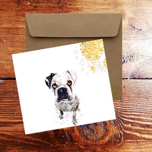 Witte Duitse Boxer II Vierkante Kerstkaart (en) Single / Pack van 6.German Boxer kaarten, Duitse Boxer wenskaart, Duitse Boxer Xmas kaart