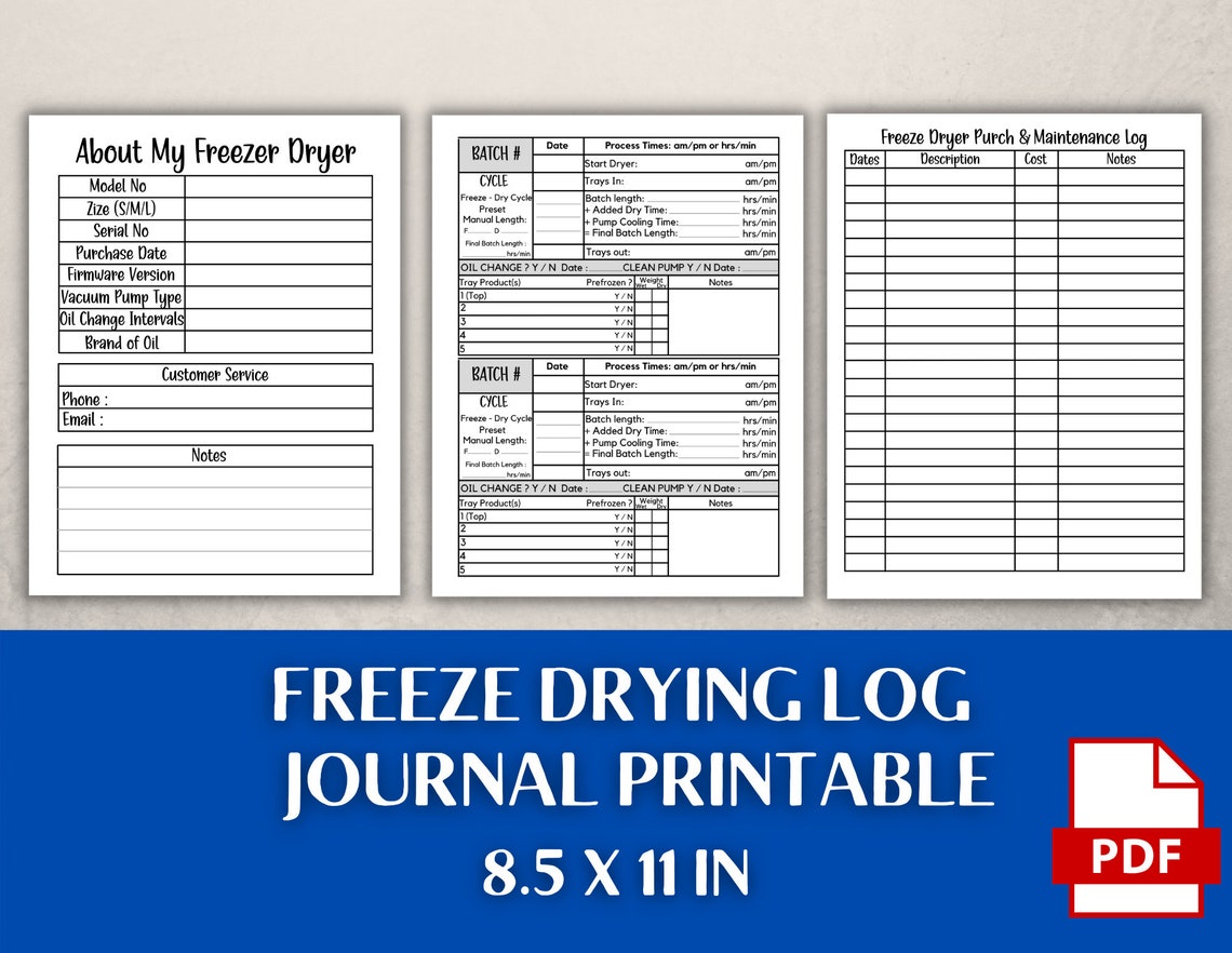 Freeze Dryer Food Log for Recording Your Freeze Drying Activities