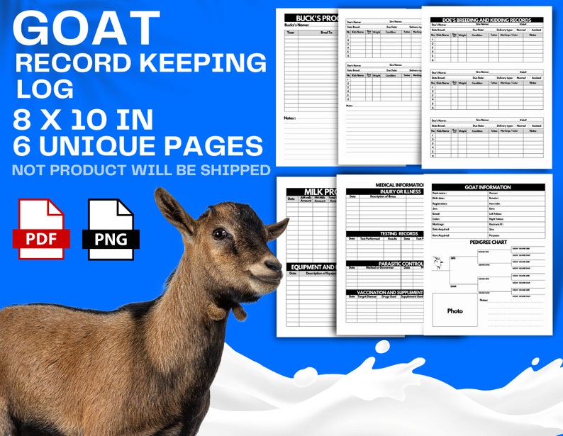 Goat Record Keeping Log Goat Management Binder Printable Planner Record Organizer Goat Farmers