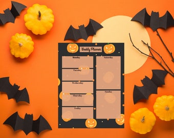 Halloween Kürbis Wochenplaner, Vertikaler Kürbis Wochenplaner, Halloween Planer, Halloween Wochenplan, Kürbis druckbare Planer
