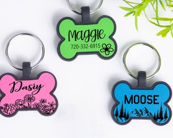 Bone Silicone Dog Tag,Personalized Bone Shaped Silent Dog Tag,Soundless Dog Tag,Engraved Pet/Dog/Cat Tag,Soundless Pet ID Tag,Pet Name Tag