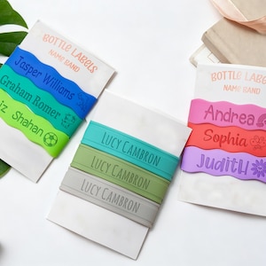 3 Pack/4pack Personalized Bottle Label, Silicone Name Band for Sippy Cup, Water Bottle ID Tag, Engraved Band Gift for Kids, Baby Gifts