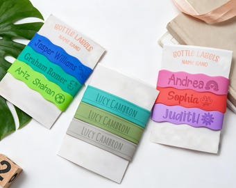 3-pack/4-pack personlig flasketikett, silikonnamnsband för sippkopp, vattenflaskans ID-tagg, graverat band present till barn, babypresenter