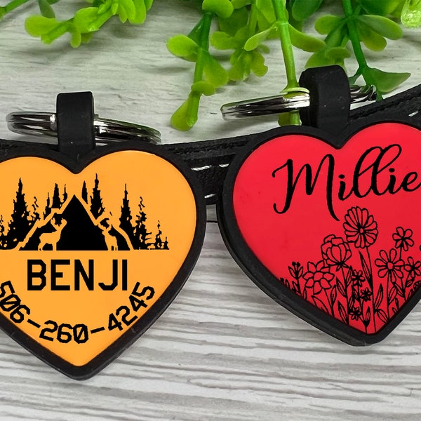 Personalized Silent Pet Tag,Custom Dog Name Tag, Engraved Dog Tag,Silent Pet ID Tag Silent Dog Tag Dog Collar Tag Gift,Heart Dog ID tag