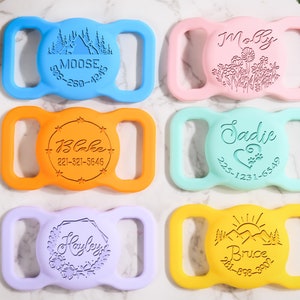 Custom Pet AirTag Collar Holder,Dog Name Tag,AirTag Cat Collar,Silicone Slient Air Tag Case,Engraved gps Air Tag Case for Dog Collar