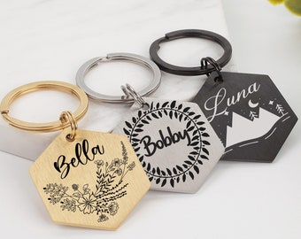 Hexagon Personalized Dog Name Tag,Gifts for Pets, Microchipped Dog Tag,Engraved Dog Tag ,Cute Dog ID Tag,Gifts for Dogs,dog collar tag,gold