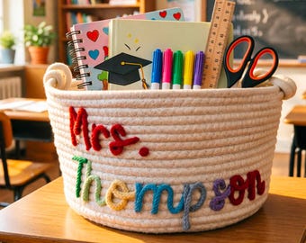 Personalized Teacher Appreciation Basket, Custom Name Gift, End of Year Classroom Storage