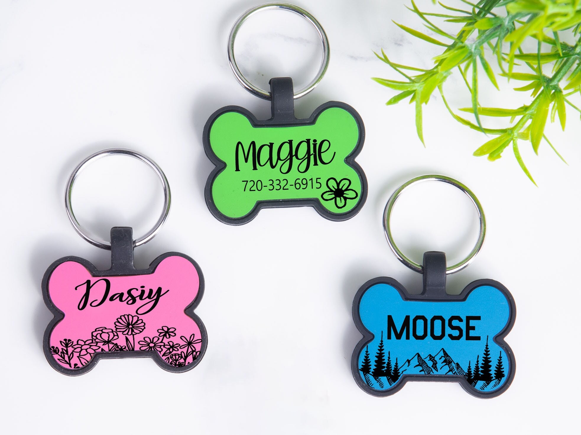 Besufy Pet Dog Tag Bone Shape Dog Tag Metal Ring Engraved ID Name Collar  Pendant Nameplate 