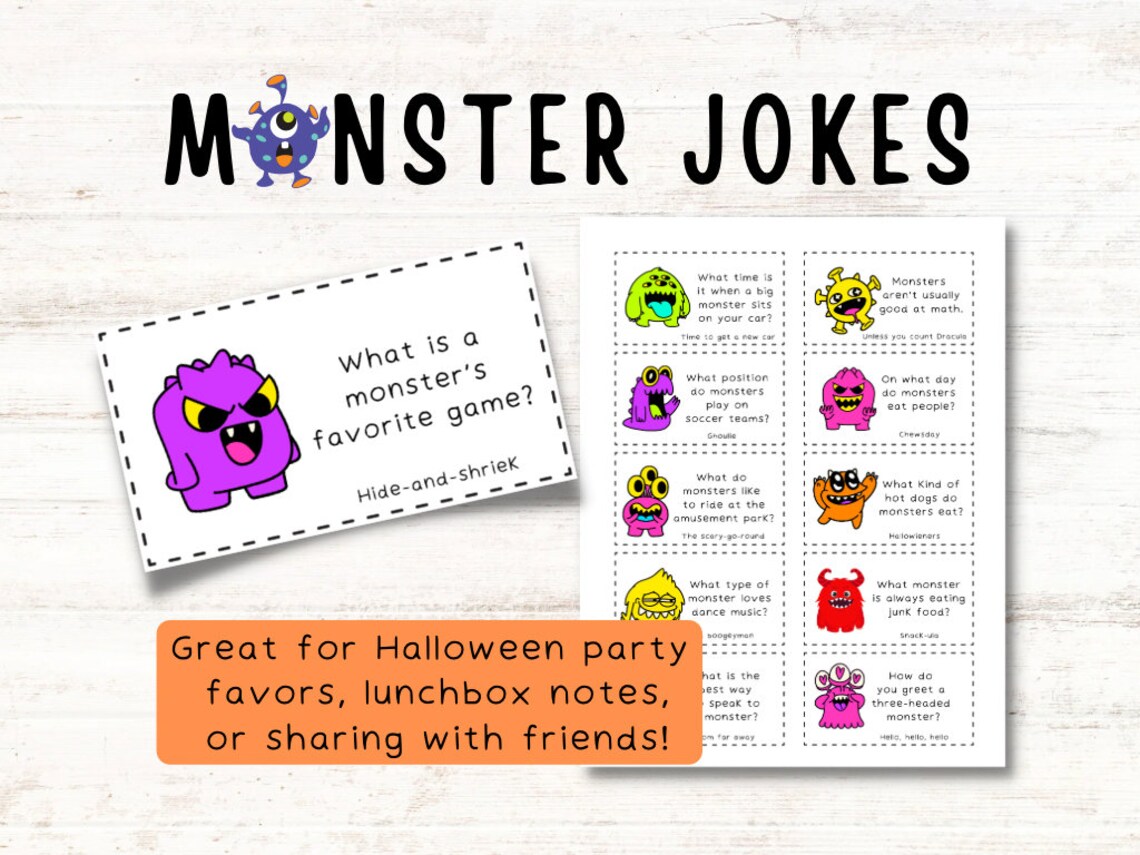 Monster Jokes for Kids Printable Jokes for Kids Monster Etsy