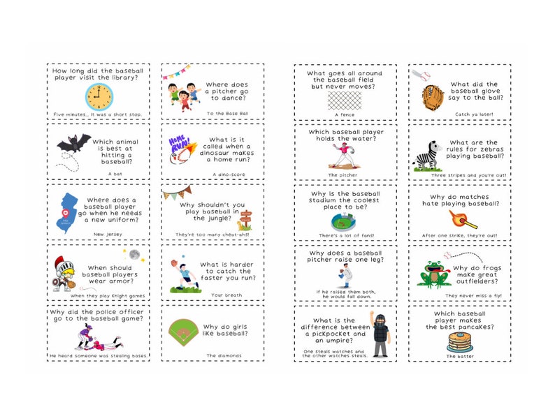 Baseball Jokes for Kids, Printable Jokes for Kids, Baseball Lunchbox