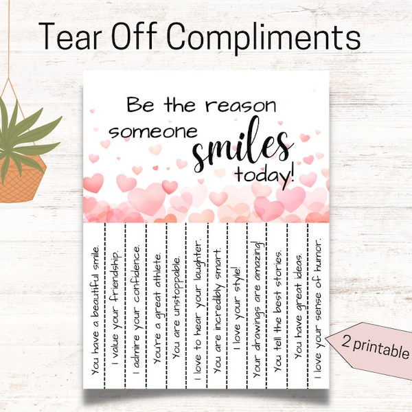 Printable Tear Off Compliments, Random Acts of Kindness Activity, Compliment Cards