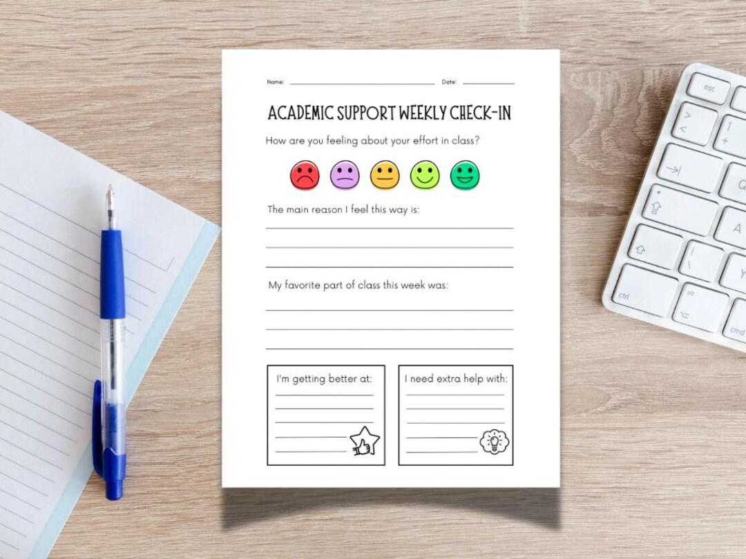 Printable Student Weekly Check-in Sheet (PDF), Academic Support Check ...