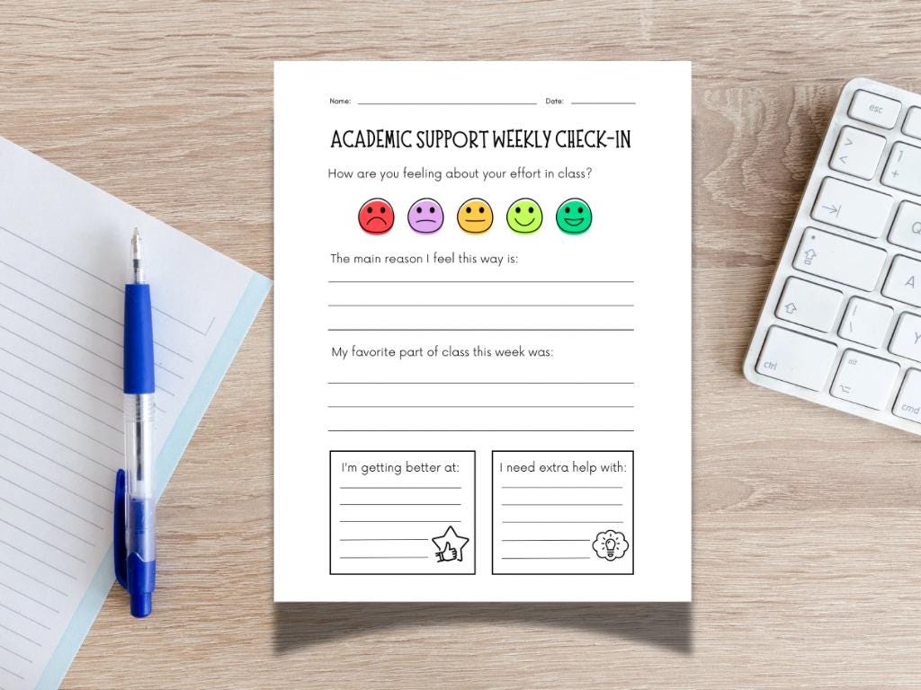 Printable Check In For Students Printable Student Weekly Check-in Sheet (PDF), Academic Support Check ...