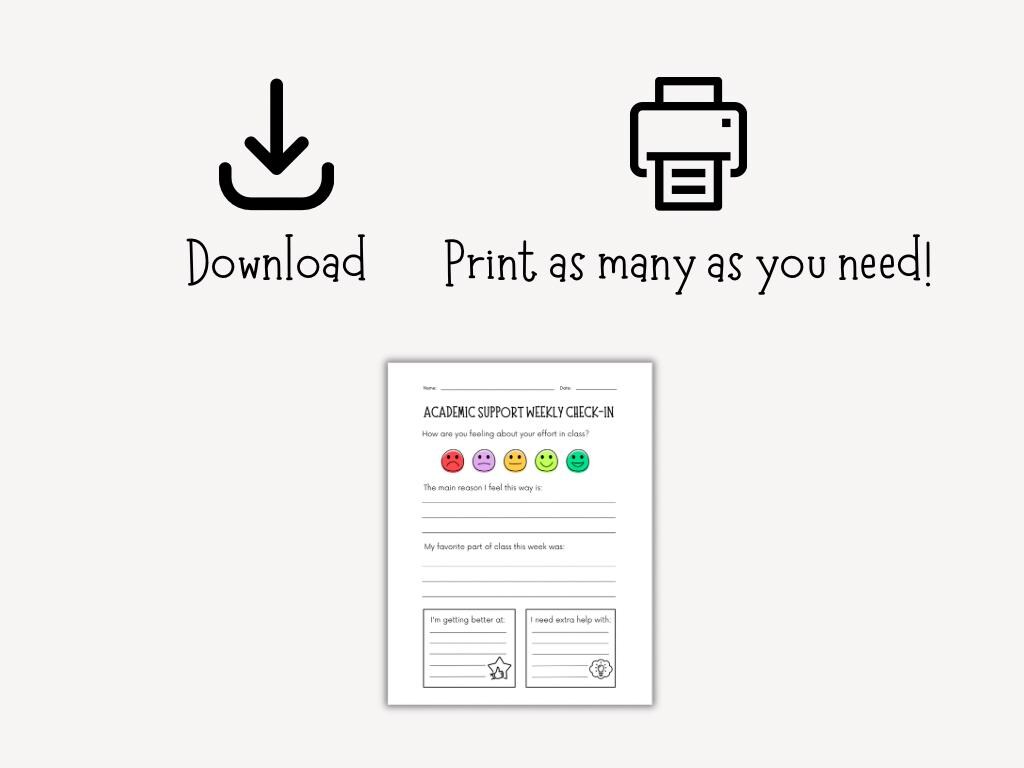Printable Student Weekly Check-in Sheet (PDF), Academic Support Check ...