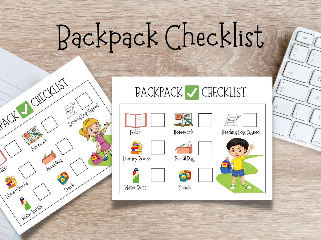 Visual Backpack Checklist, Student Backpack Checklist, Printable Backpack Checklist, Back to