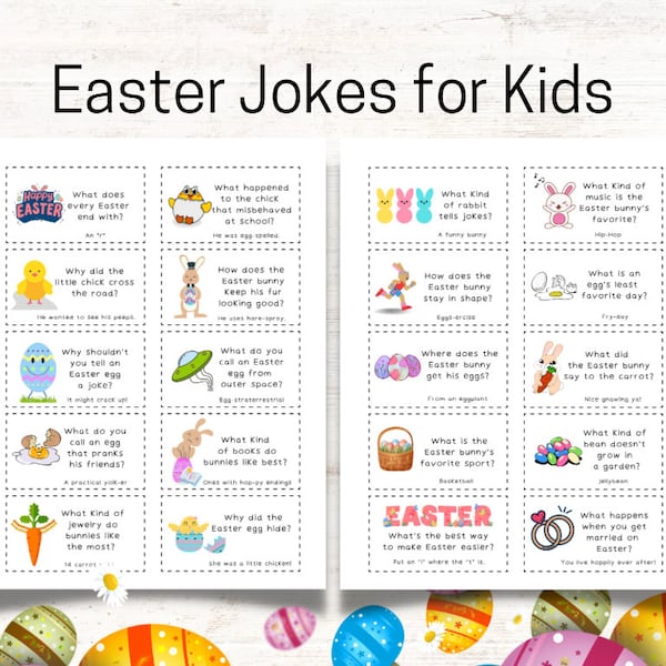 Easter Jokes for Kids, Printable Jokes for Kids, Lunchbox Notes, Easter Party Favors