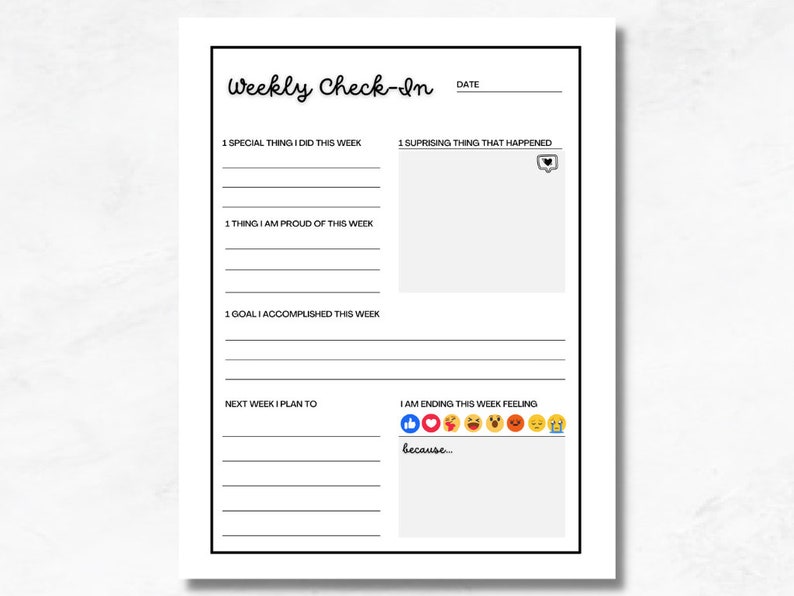 Printable weekly check in sheet student reflection sheet sel school