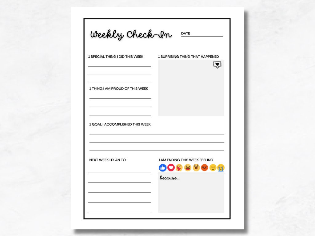 Printable weekly check in sheet student reflection sheet sel school
