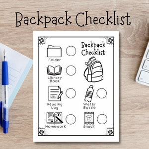 School Backpack Checklist: Printable B&W PDF (Digital Download)