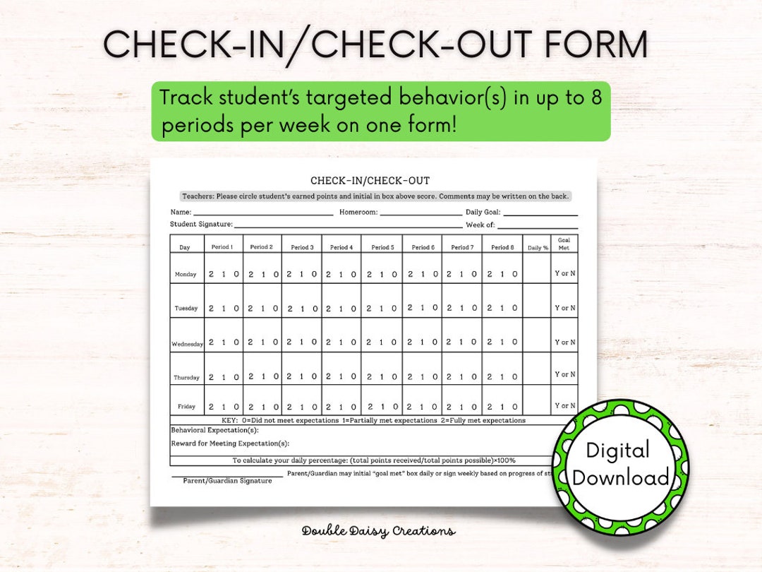 Printable Checkin/checkout Form, CICO, Tier 2 Intervention Tool Printable Checkin/checkout Form, CICO, Tier 2 Intervention Tool