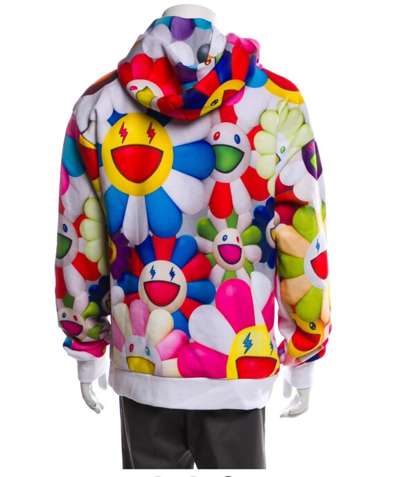 AGOTADO TRAS EL LANZAMIENTO En perfecto estado j Balvin x Takashi Murakami Sudadera con capucha de flores multicolor. Inversion en artistas contemporaneos. hallazgo raro Etsy Espana