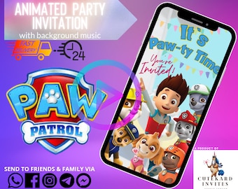 Paw Patrol Birthday Video Invitation, Animated Party Theme (Digital)