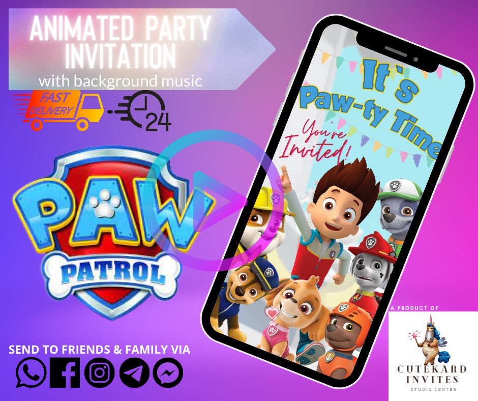 Paw Patrol Birthday Video Invitation , Paw Patrol Theme Invitation