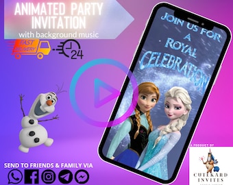 Frozen geanimeerde verjaardagsuitnodiging: Elsa en Anna-feestje (digitaal)