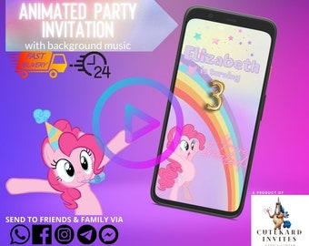 Pinkie Pie-videoverjaardagsuitnodiging: My Little Pony-feestthema digitale uitnodiging| voor meisjes